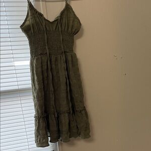 SHEIN Olive Green Smocked Tiered Mini Dress